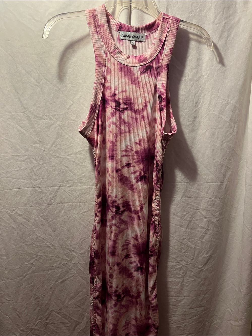 Almost Famous Pink and Purple Tie-Dye Ribbed Midi Dress
